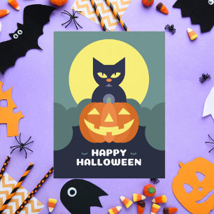 Cartes Pour Fêtes Annuelles Happy Halloween Chat noir et Citrouille