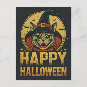Cartes Pour Fêtes Annuelles Happy Halloween Déplaisant sorcier chat