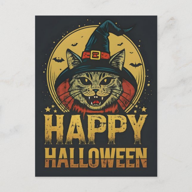 Cartes Pour Fêtes Annuelles Happy Halloween Déplaisant sorcier chat (Devant)