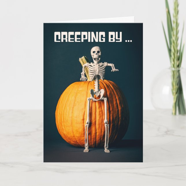 Cartes Pour Fêtes Annuelles Happy Halloween Hi Skeleton Déplaisant et Citrouil (Devant)
