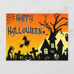 Cartes Pour Fêtes Annuelles Happy Halloween Maison Éffrayante, Cimetière