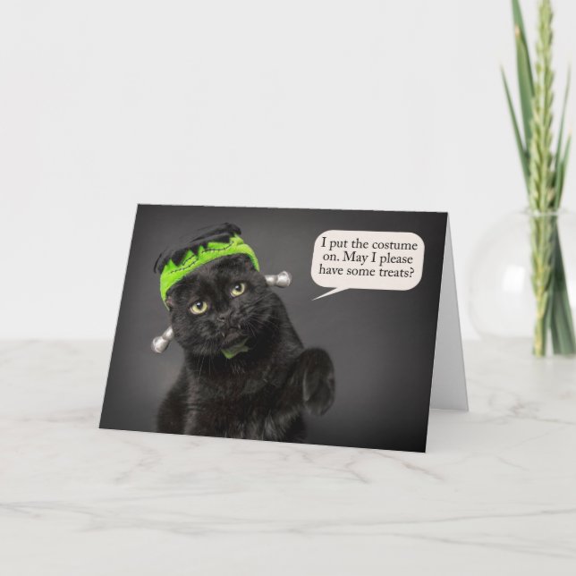 Cartes Pour Fêtes Annuelles Happy Halloween mignonne Chat en Costume Frankenst (Devant)