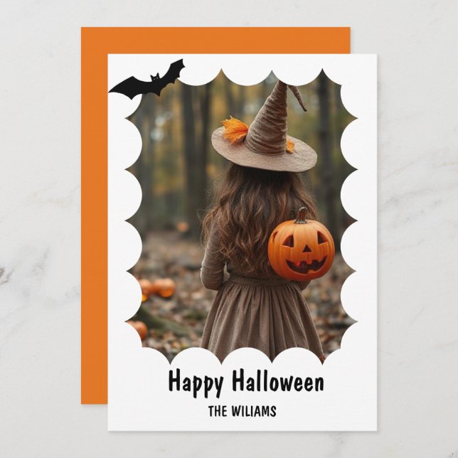 Cartes Pour Fêtes Annuelles Happy Halloween moderne une photo (Devant / Derrière)