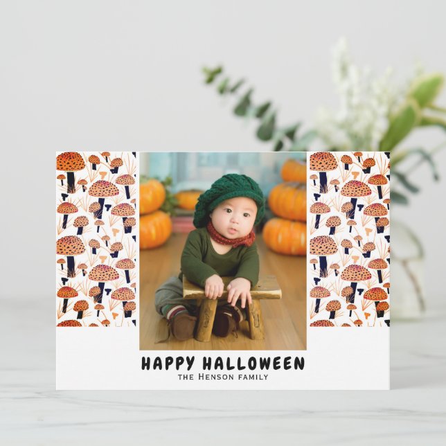 Cartes Pour Fêtes Annuelles Happy Halloween Orange Champhroom photo automne (Debout devant)