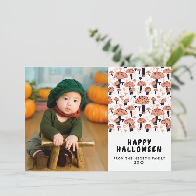 Cartes Pour Fêtes Annuelles Happy Halloween Orange Champhroom photo automne (Debout devant)