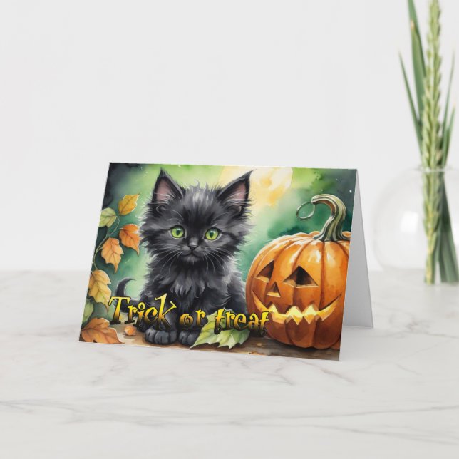 Cartes Pour Fêtes Annuelles Happy Halloween ruse ou traiter chaton (Devant)