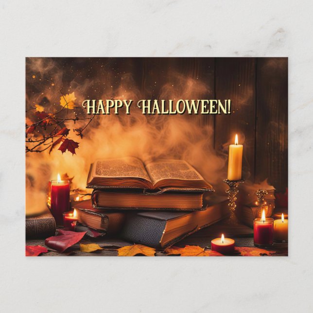 Cartes Pour Fêtes Annuelles Happy Halloween Spellbooks et bougies Mystique (Devant)