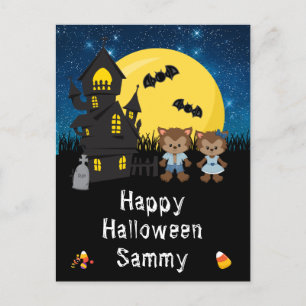 Cartes Pour Fêtes Annuelles Happy Halloween Werewolf Blue