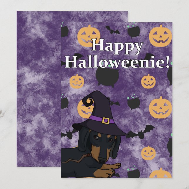 Cartes Pour Fêtes Annuelles Happy Halloweenie Dachshund (Hazel) (Devant / Derrière)