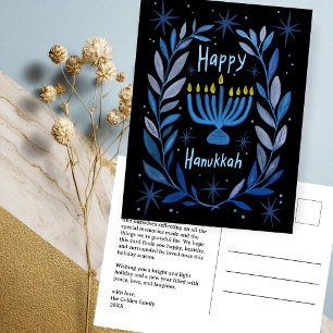 Cartes Pour Fêtes Annuelles Happy Hanoukka Botanical Menorah Aquarelle PERSONN