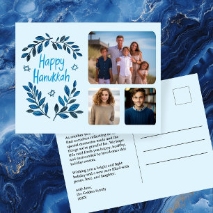 Cartes Pour Fêtes Annuelles Happy Hanoukka Botanical Watercolor CUSTOM 3 Photo