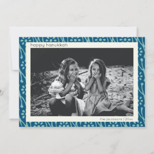 Cartes Pour Fêtes Annuelles Happy Hanoukka Custom Photo Blue Floral Boho