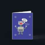 Cartes Pour Fêtes Annuelles Happy Hanoukka Funny Robot Bleep Blue Personnalise<br><div class="desc">Un drôle de design Hanoukka avec un robot disant "Bleep ! Dors !" tout en tenant une menorah et entouré par quatre Étoiles de David sur un arrière - plan bleu. L'intérieur dit, "Dors ! Bleep !" est un robot pour "Happy Hanoukka !" Le texte peut être modifié et personnalisé...</div>