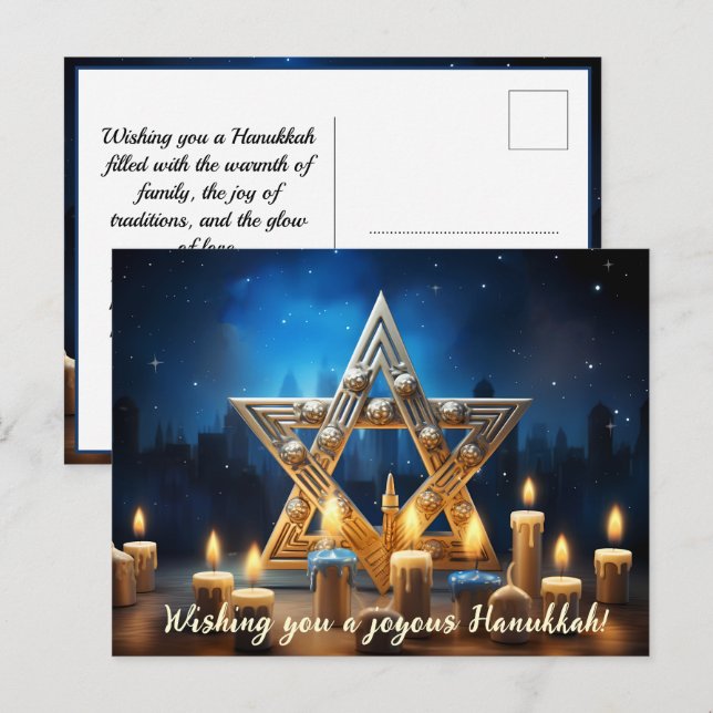Cartes Pour Fêtes Annuelles 🕎 Happy Hanoukka, nom et texte personnalisés (Devant / Derrière)