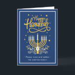 Cartes Pour Fêtes Annuelles Happy Hanoukka Peace Love Latkes Modern Blue<br><div class="desc">Envoyez vos souhaits avec cette Carte de Vacances qui comporte un script et un symbole d'Hanoukka merveilleux et étonnant pour mettre en évidence votre message de voeux.</div>