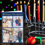 Cartes Pour Fêtes Annuelles Happy Hanoukka Photo Collage bleu moderne plié<br><div class="desc">Photo de famille juive moderne personnalisable carte pliée Hanoukka avec une collection de photos d'hiver. Ajoutez 3 de vos souvenirs préférés de Chanoukah sur cette disposition moderne de trois photos sous une menorah et un script cursif d'or. Customisez avec une autre photo et votre message à l'intérieur.</div>