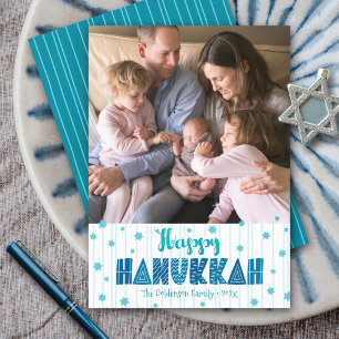 Cartes Pour Fêtes Annuelles Happy Hanoukka Photo Moderne Turquoise Typographie