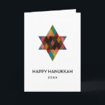 Cartes Pour Fêtes Annuelles Happy Hanoukka Rainbow Star de David Non Photo<br><div class="desc">Souhaitez à vos amis et à votre famille "Happy Hanoukka" avec cette fantastique étoile multicolore de David. L'année est modifiable avec du texte plus modifiable à l'intérieur. Cliquez sur "customiser" pour modifier les polices,  déplacer le texte,  la couleur ou redimensionner</div>