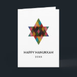 Cartes Pour Fêtes Annuelles Happy Hanoukka Rainbow Star de David Non Photo<br><div class="desc">Souhaitez à vos amis et à votre famille "Happy Hanoukka" avec cette fantastique étoile multicolore de David. L'année est modifiable avec du texte plus modifiable à l'intérieur. Cliquez sur "customiser" pour modifier les polices,  déplacer le texte,  la couleur ou redimensionner</div>