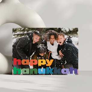 Cartes Pour Fêtes Annuelles Happy Hanoukka Rainbow Typography Photo Overlay