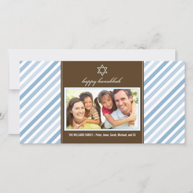 Cartes Pour Fêtes Annuelles Happy Hanoukka Ribbon Family Photocard (bleu) (Devant)