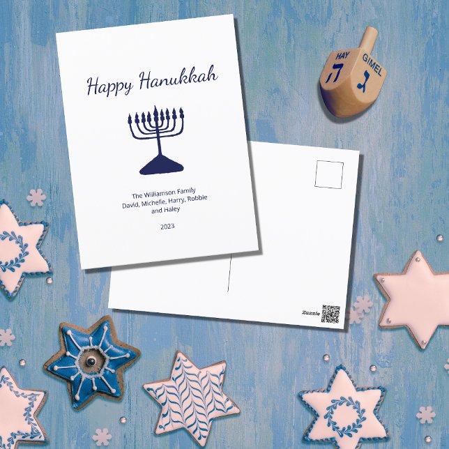 Cartes Pour Fêtes Annuelles Happy Hanoukka Simple Blue Menorah (Créateur téléchargé)