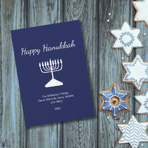 Cartes Pour Fêtes Annuelles Happy Hanoukka Simple Menorah Blue