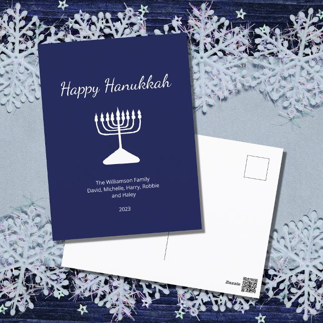 Cartes Pour Fêtes Annuelles Happy Hanoukka Simple Menorah Blue (Créateur téléchargé)