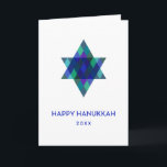 Cartes Pour Fêtes Annuelles Happy Hanoukka Turquoise Star de David Non Photo<br><div class="desc">Souhaitez à vos amis et à votre famille "Happy Hanoukka" avec cette Etoile de David bleu lunatique multicolore. L'année est modifiable avec du texte plus modifiable à l'intérieur. Cliquez sur "customiser" pour modifier les polices,  déplacer le texte,  la couleur ou redimensionner</div>