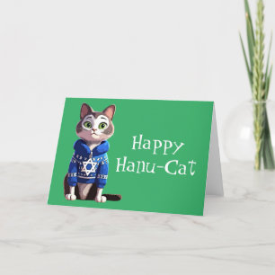 Cartes Pour Fêtes Annuelles Happy Hanu-Cat Chat dans Hanoukka Sweater