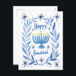 Cartes Pour Fêtes Annuelles Happy Hanukkah Botanical Menorah Watercolor<br><div class="desc">Sweet drawing to wish someone happy hanukkah! Click "edit using design tool" to add your own text. Also available as greeting card or digital download to send instantly via email or text message. Check my shop for more or let me know if you'd like something custom! I can create custom...</div>