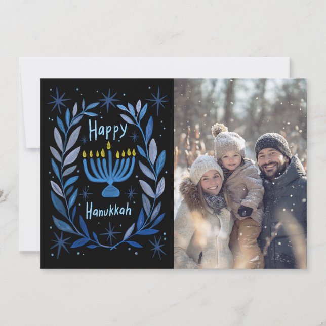Cartes Pour Fêtes Annuelles Happy Hanukkah Menorah Hand Drawn CUSTOM PHOTO  (Devant)