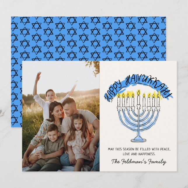 Cartes Pour Fêtes Annuelles Happy Hanukkah Menorah Photo (Devant / Derrière)