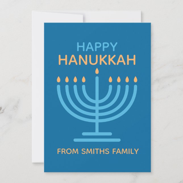 Cartes Pour Fêtes Annuelles Happy Hanukkah Minimalist Blue Family Photo (Devant)