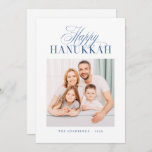 Cartes Pour Fêtes Annuelles Happy Hanukkah Modern Custom Family Photo<br><div class="desc">Design is composed of classic cursive and serif typography. Add your name,  greeting,  and year</div>