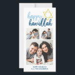 Cartes Pour Fêtes Annuelles Happy Hanukkah Modern Script 3 Photo Holiday<br><div class="desc">Celebrate the holidays with this modern photo card.</div>