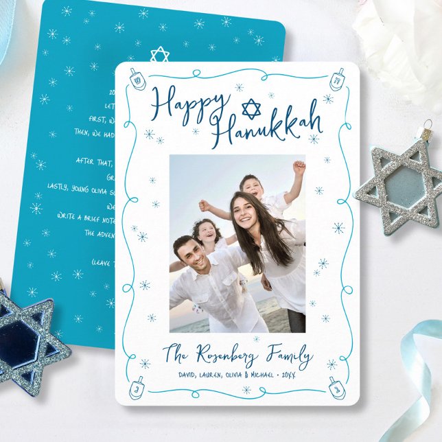 Cartes Pour Fêtes Annuelles Happy Hanukkah Photo Hand Drawn Cute Custom Note  (Créateur téléchargé)