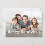 Cartes Pour Fêtes Annuelles Happy Hanukkah | Typewriter Text and Photo<br><div class="desc">This simple and sweet Hanukkah card features your own personal photo across the front,  along with the words "Happy Hanukkah" in vintage white typewriter text,  and a spot to personalize as you wish. The back features a dark,  navy blue color.</div>