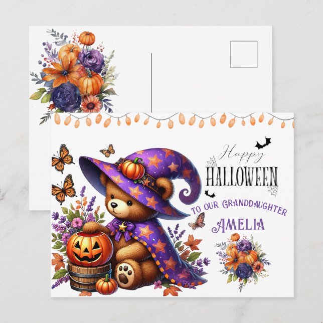 Cartes Pour Fêtes Annuelles Happy Helloween Cute Wizard Bear (Devant / Derrière)