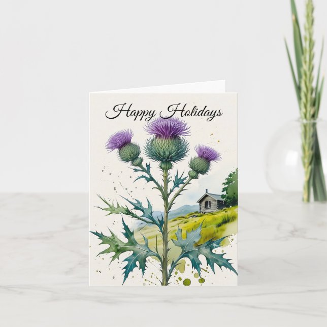 Cartes Pour Fêtes Annuelles Happy Hlidays Thistle Scottish Highlands (Devant)