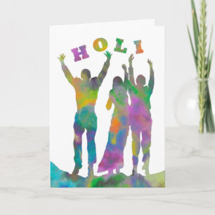 Cartes Pour Fêtes Annuelles Happy Holi, Silhouettes des gens et des couleurs