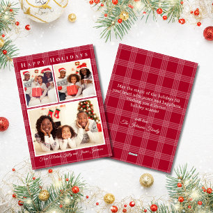 Cartes Pour Fêtes Annuelles happy holiday 3 photos collage rouge buffle plaid