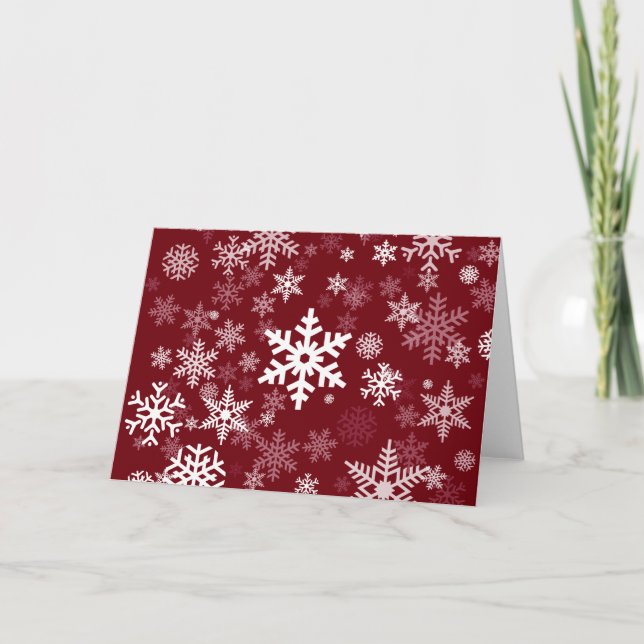 Cartes Pour Fêtes Annuelles Happy Holiday Snowflakes Motif sur rouge bordeaux (Devant)