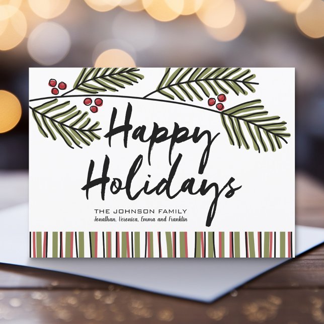 Cartes Pour Fêtes Annuelles Happy Holiday Whimsical Pine Branch Non-Photo (Whimsical Holiday Branches - Greeting Card)