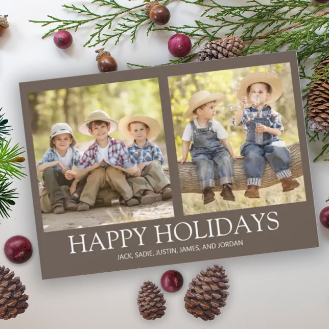 Cartes Pour Fêtes Annuelles Happy Holidays 2 Family Photo Rustic Brown (Créateur téléchargé)