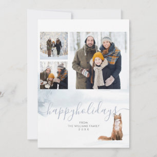 Cartes Pour Fêtes Annuelles Happy Holidays 3 Photo Collage Winter Woodland Fox