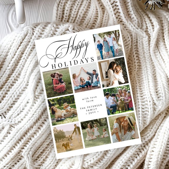 Cartes Pour Fêtes Annuelles Happy Holidays 9 photo collage modern Christmas (Créateur téléchargé)