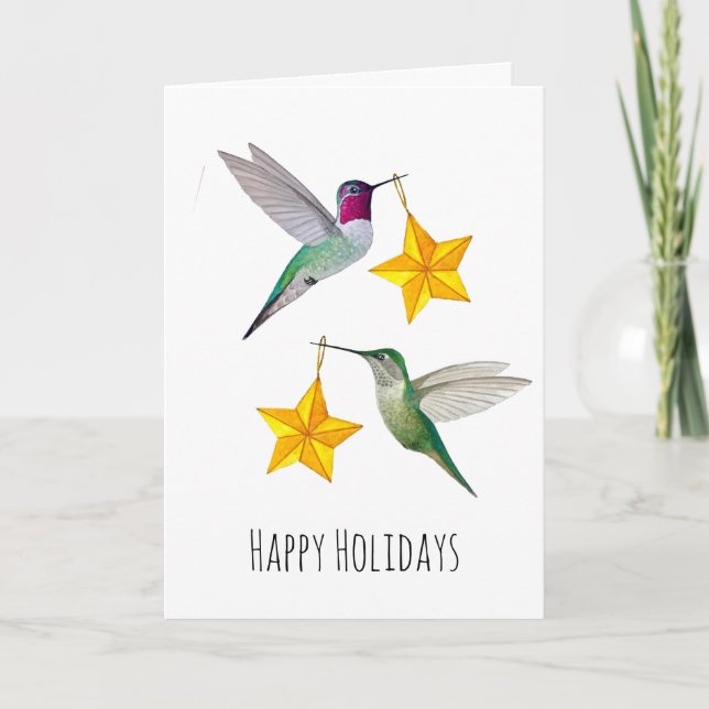 Cartes Pour Fêtes Annuelles Happy Holidays Anna's Hummingbirds and Stars  (Devant)