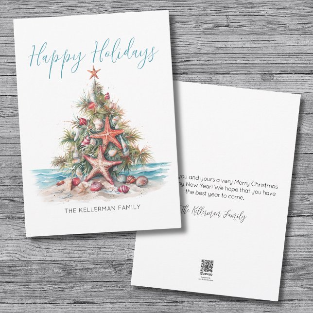 Cartes Pour Fêtes Annuelles Happy Holidays Beach Christmas Tree (Happy Holidays Beach Christmas Tree Holiday Card)