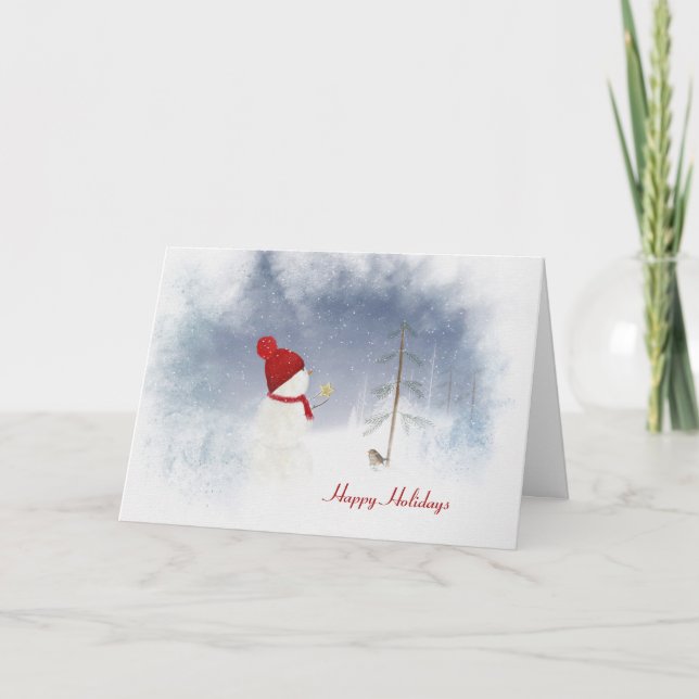 Cartes Pour Fêtes Annuelles Happy Holidays bonhomme de neige avec star (Devant)